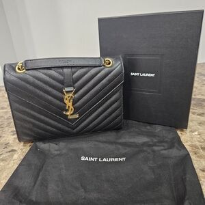 Saint Laurent Black Quilted Shoulder Bag with Gold Accents